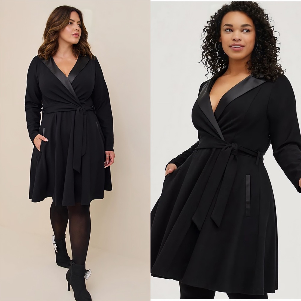 Luxurious Satin Collar Midi Tuxedo Dress Size 12
